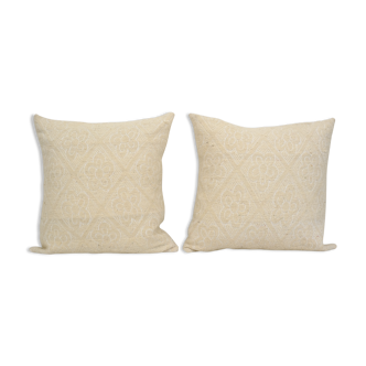 Set of two vintage oversize white turkish kilim pillow