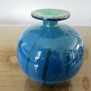 Ball vase, Mdina, Malta, signed, in blue blown glass, year 1983