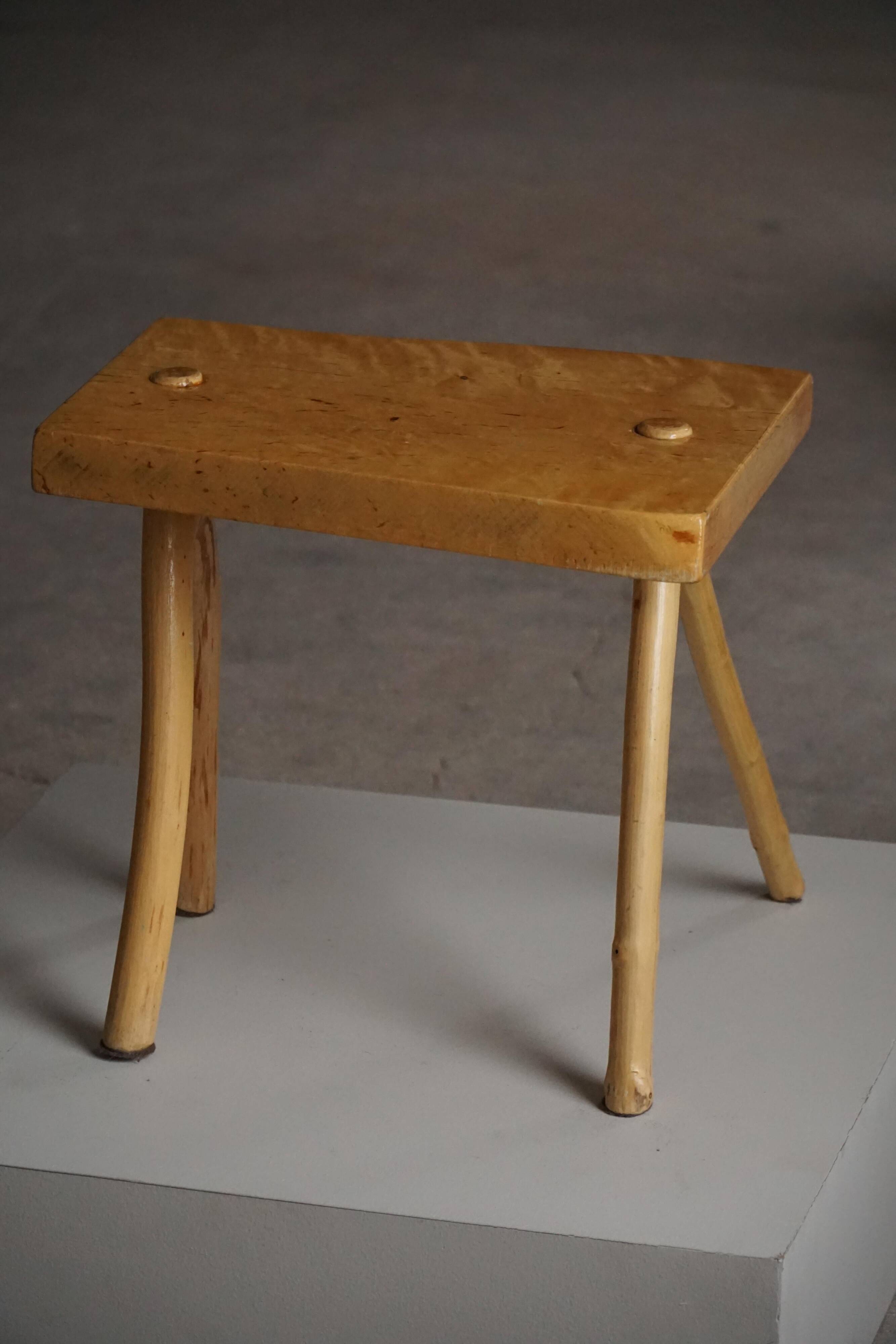 Wabi-Sabi stool in handmade birch, modern Scandinavian style, 1960s.