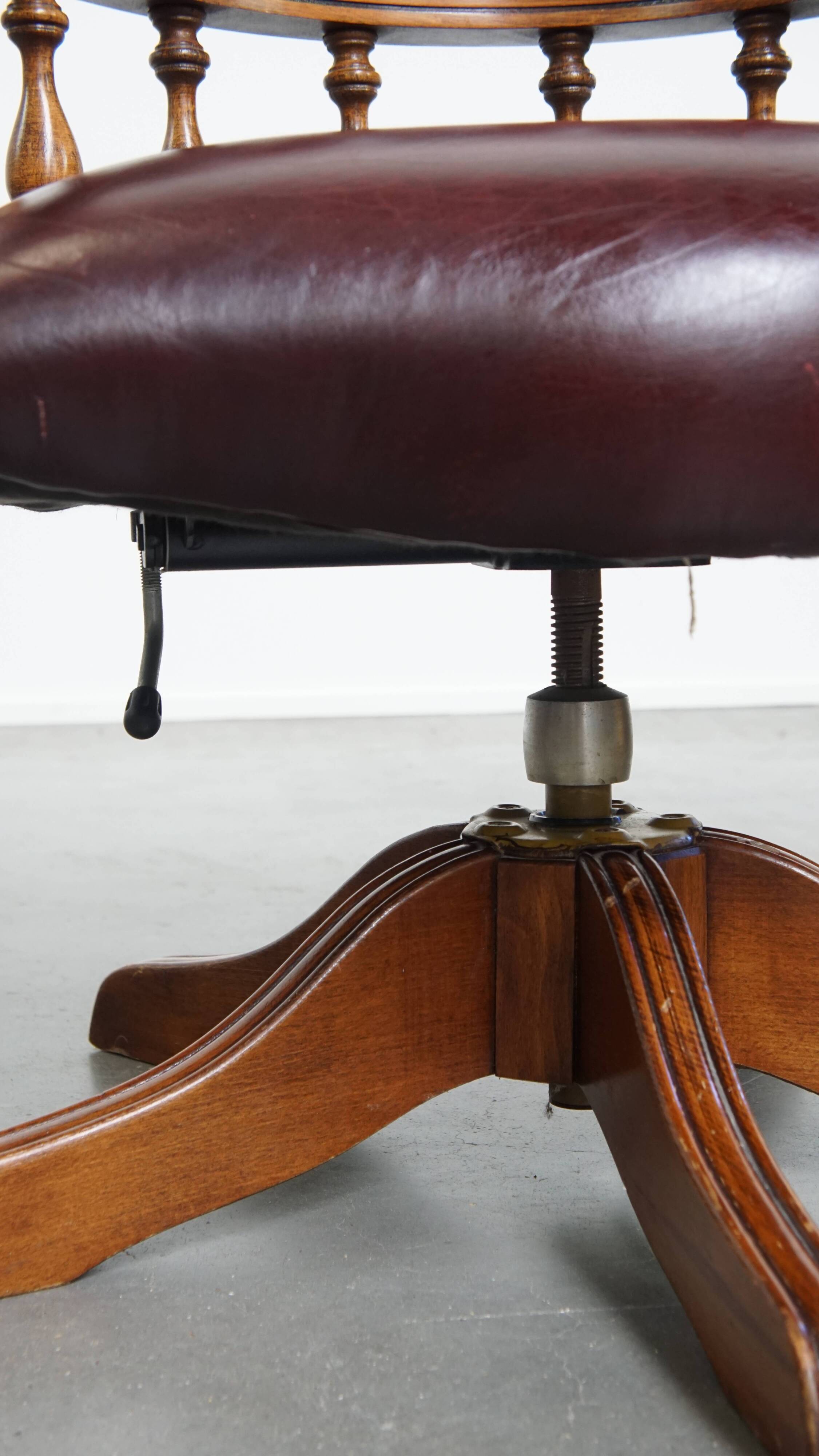 Red Cowhide Leather Chesterfield Office Chair in English Style