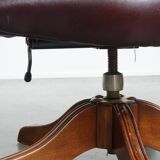 Red Cowhide Leather Chesterfield Office Chair in English Style