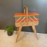 Vintage worker, sewing box with compass feet, 70s Scandinavian style.