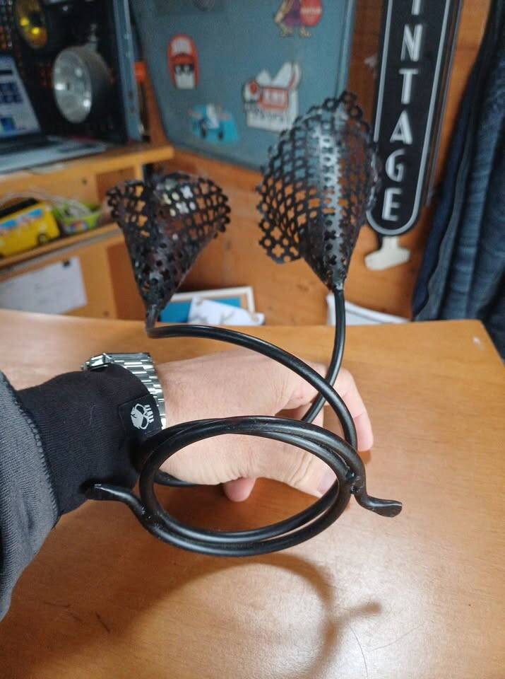 Vintage double candle holder in perforated metal – 60s/70s style