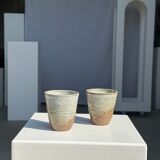 Set of 2 cups in Indonesian ceramic (brown & speckled glazed matte)