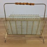 Magazine rack perforated sheet metal and bamboo, 50s