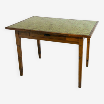 Wood and ceramic farm table