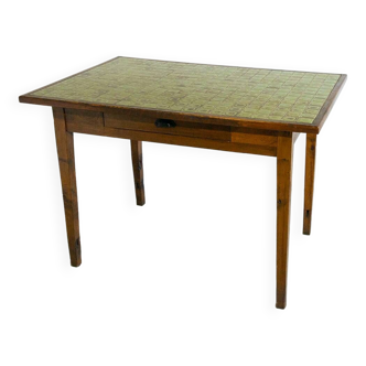 Wood and ceramic farm table
