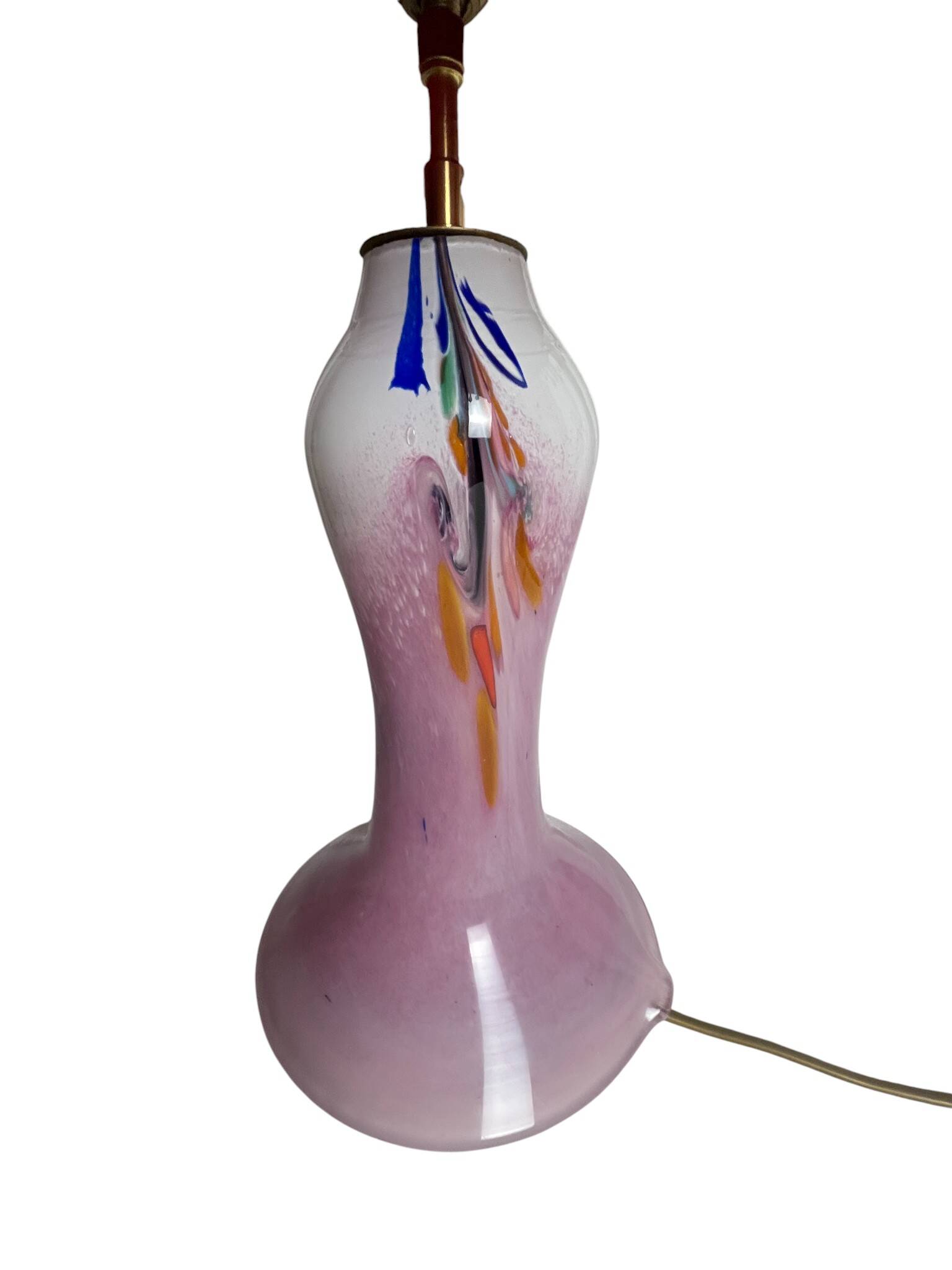 Lampe à poser pied verre Clichy abat-jour XXème