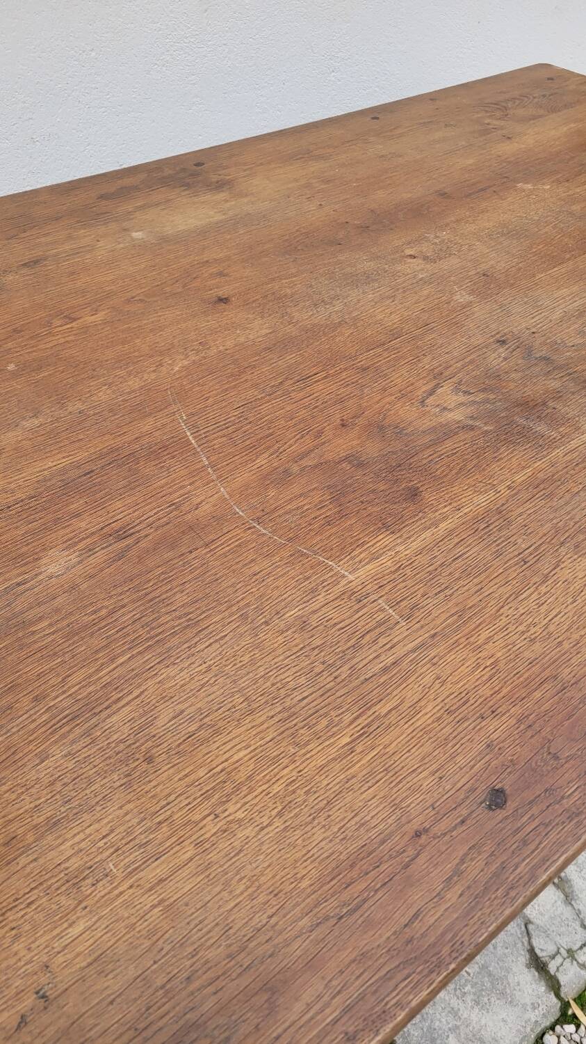 Rustic farm table in solid oak, Louis Philippe legs, 19th century - 1m40