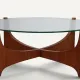 Round coffee table in teak and glass, after Hugues Poignant – 1960s