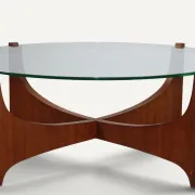 Round coffee table in teak and glass, after Hugues Poignant – 1960s