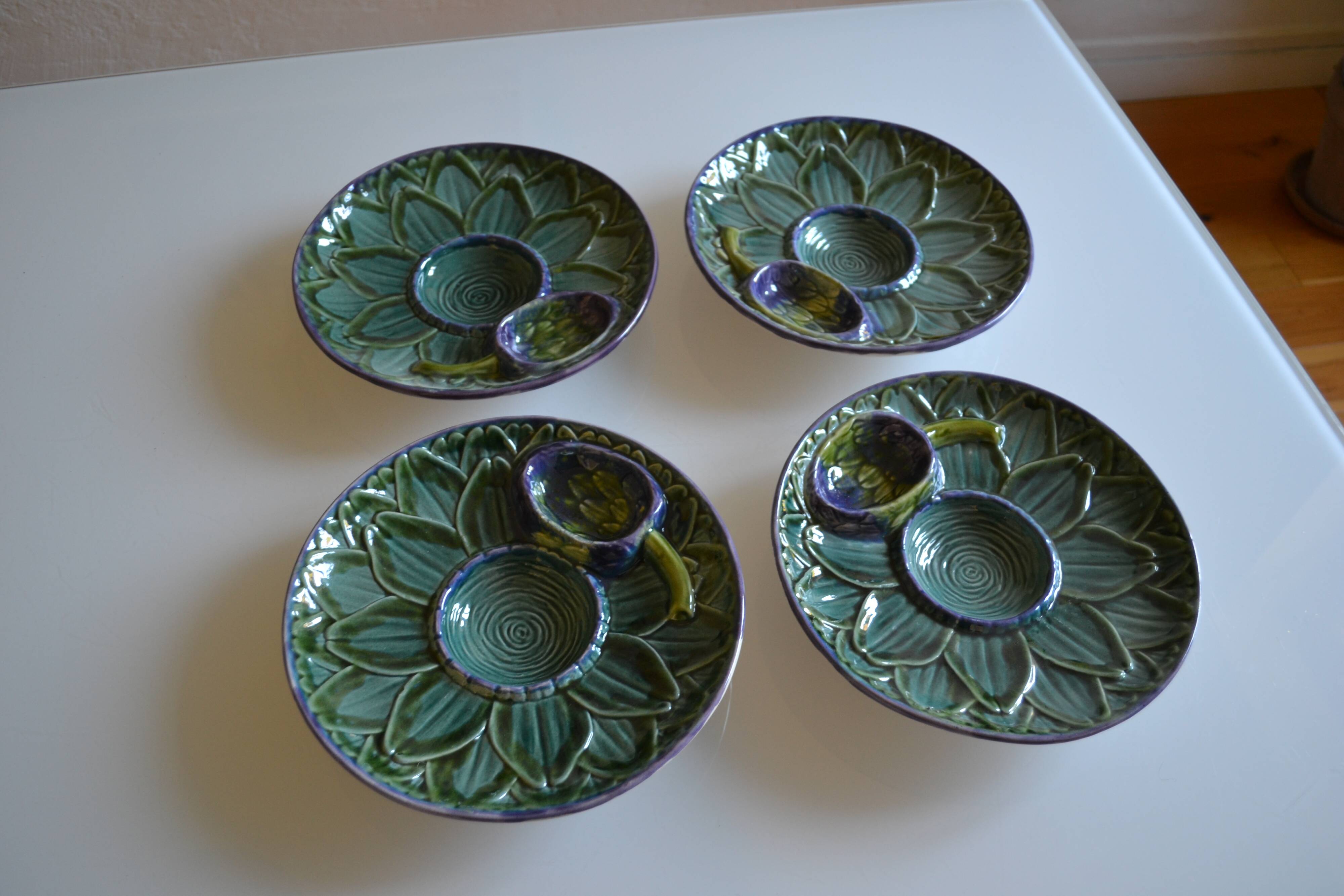 4 Vintage Barbotine Plates Artichoke Asparagus Table Decor Occasion