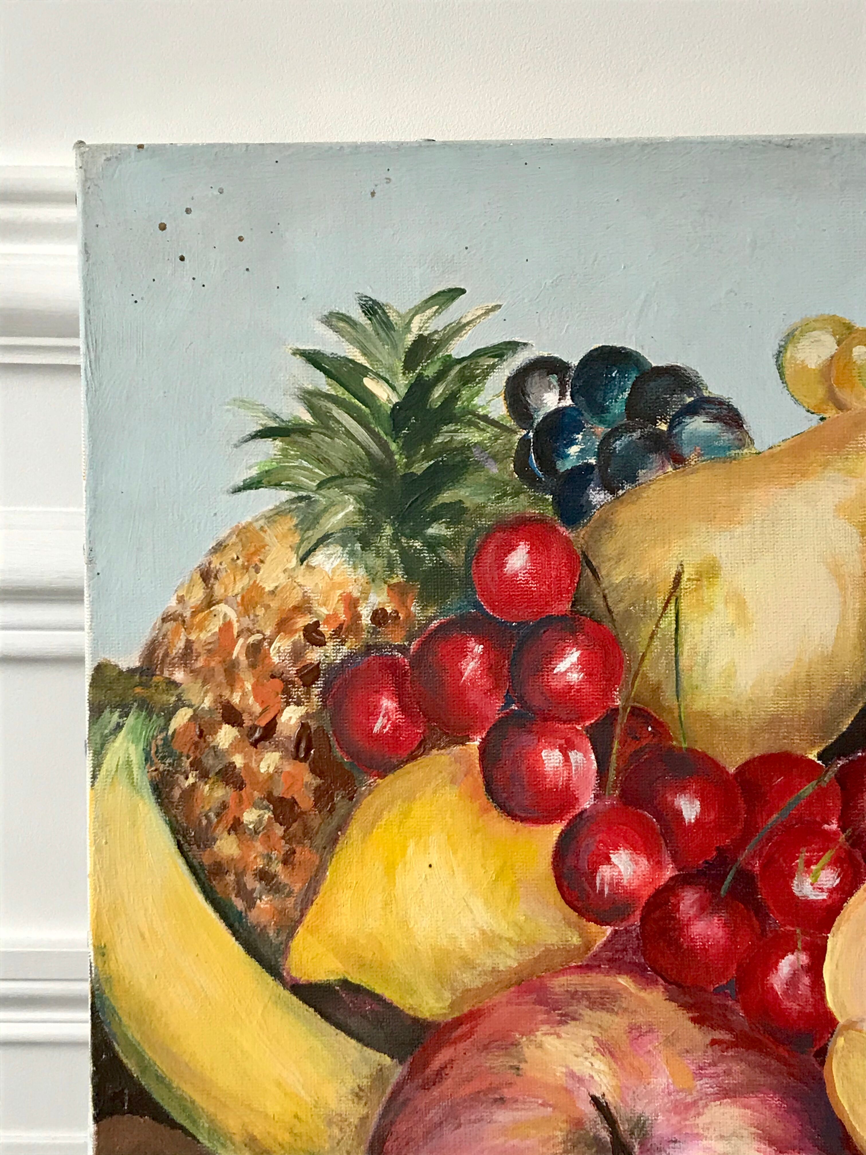 Old painting signed oil on canvas still life fruits