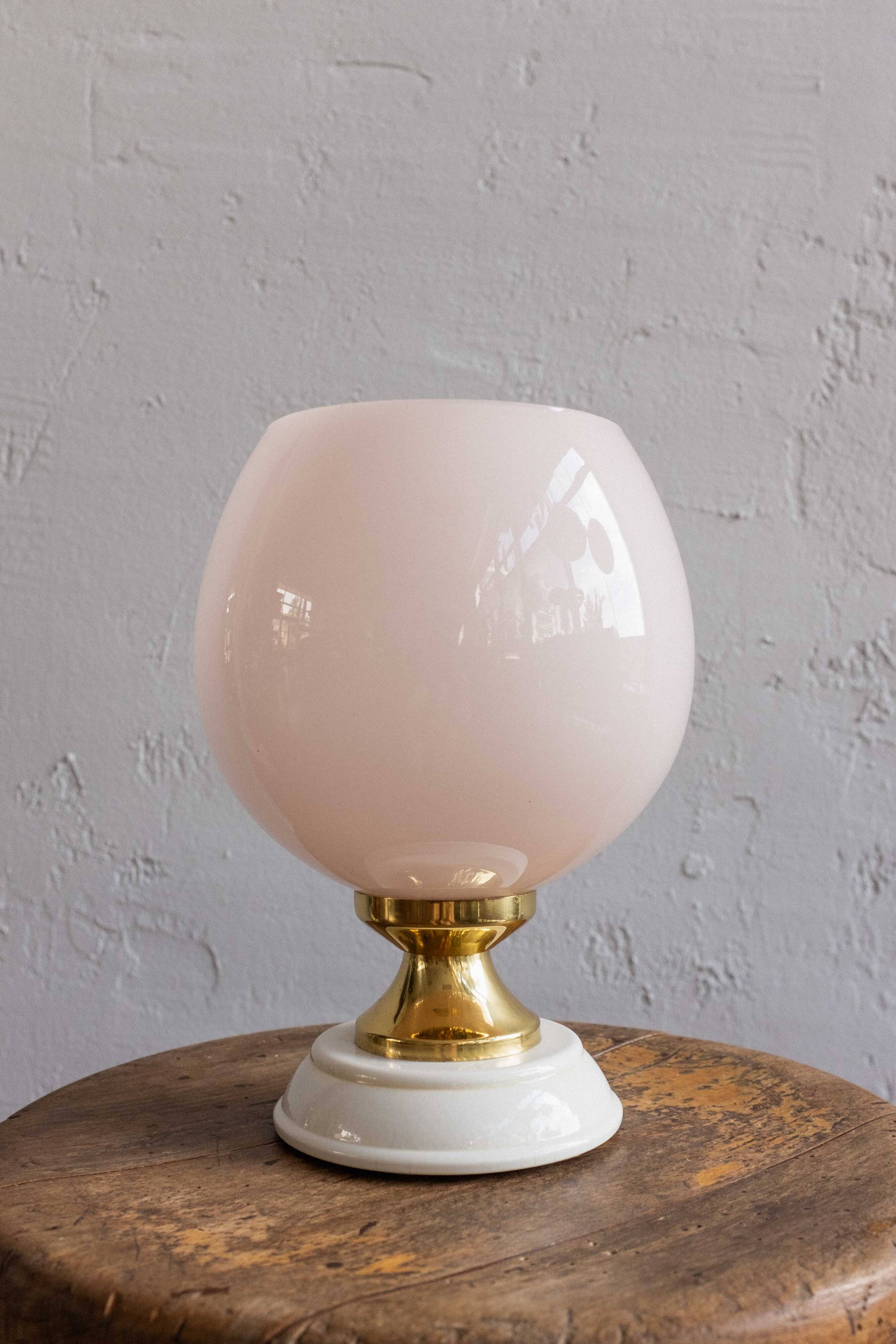 Vintage Czechoslovak Powder Pink Glass Table Lamp, 1970s