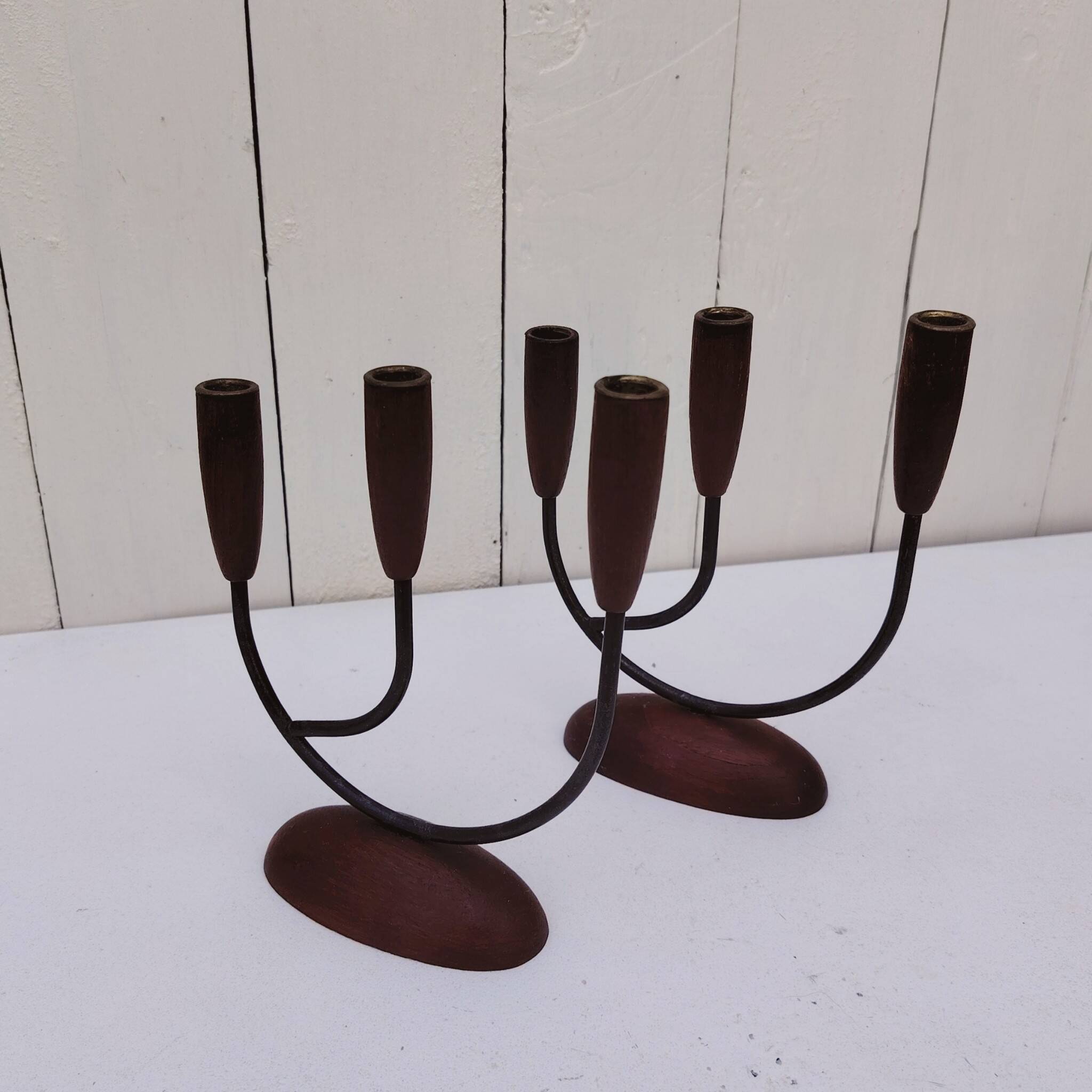 Pair of Scandinavian vintage three-light candlesticks