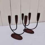 Pair of Scandinavian vintage three-light candlesticks
