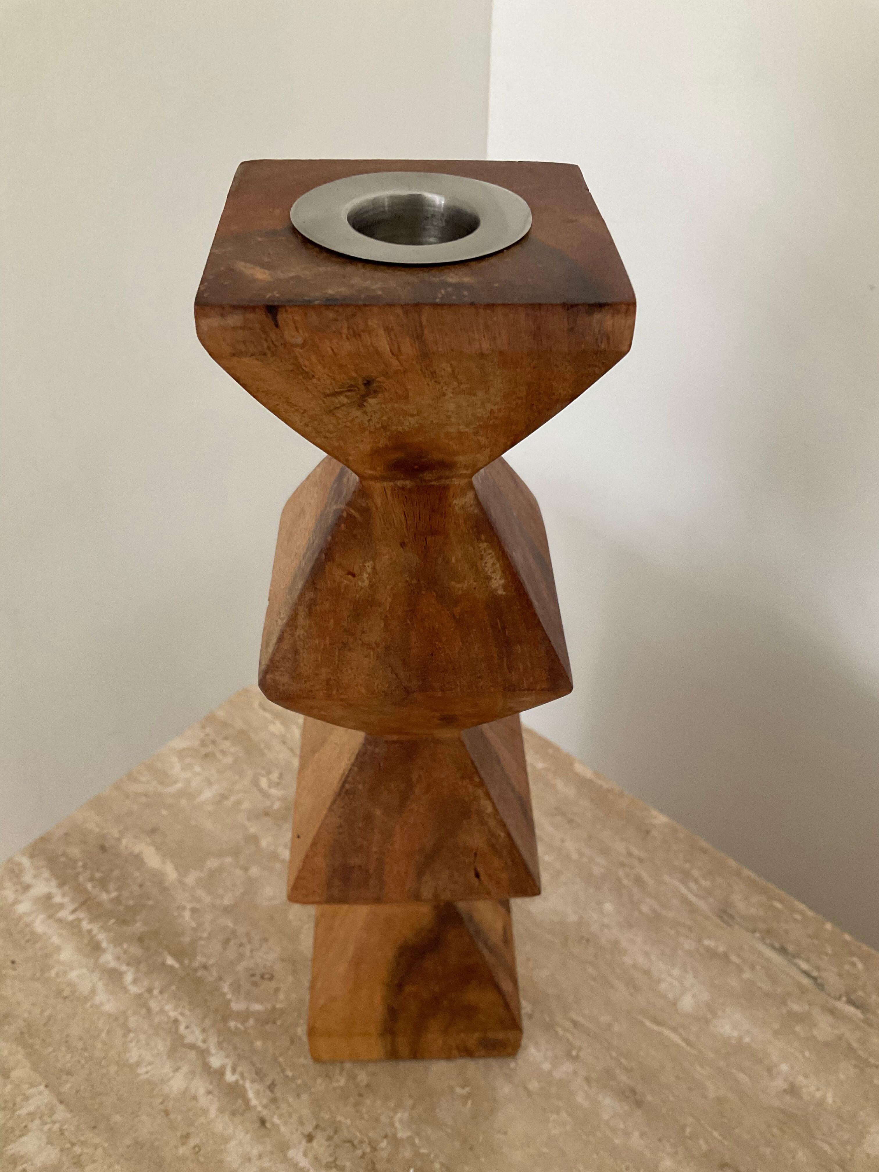 Scandinavian wooden candle holder 70s