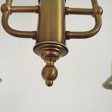 French Mid Century Bronze Effect Metal Double Billiard Light Glass Shades