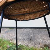 Pair of rattan foot black metal chairs