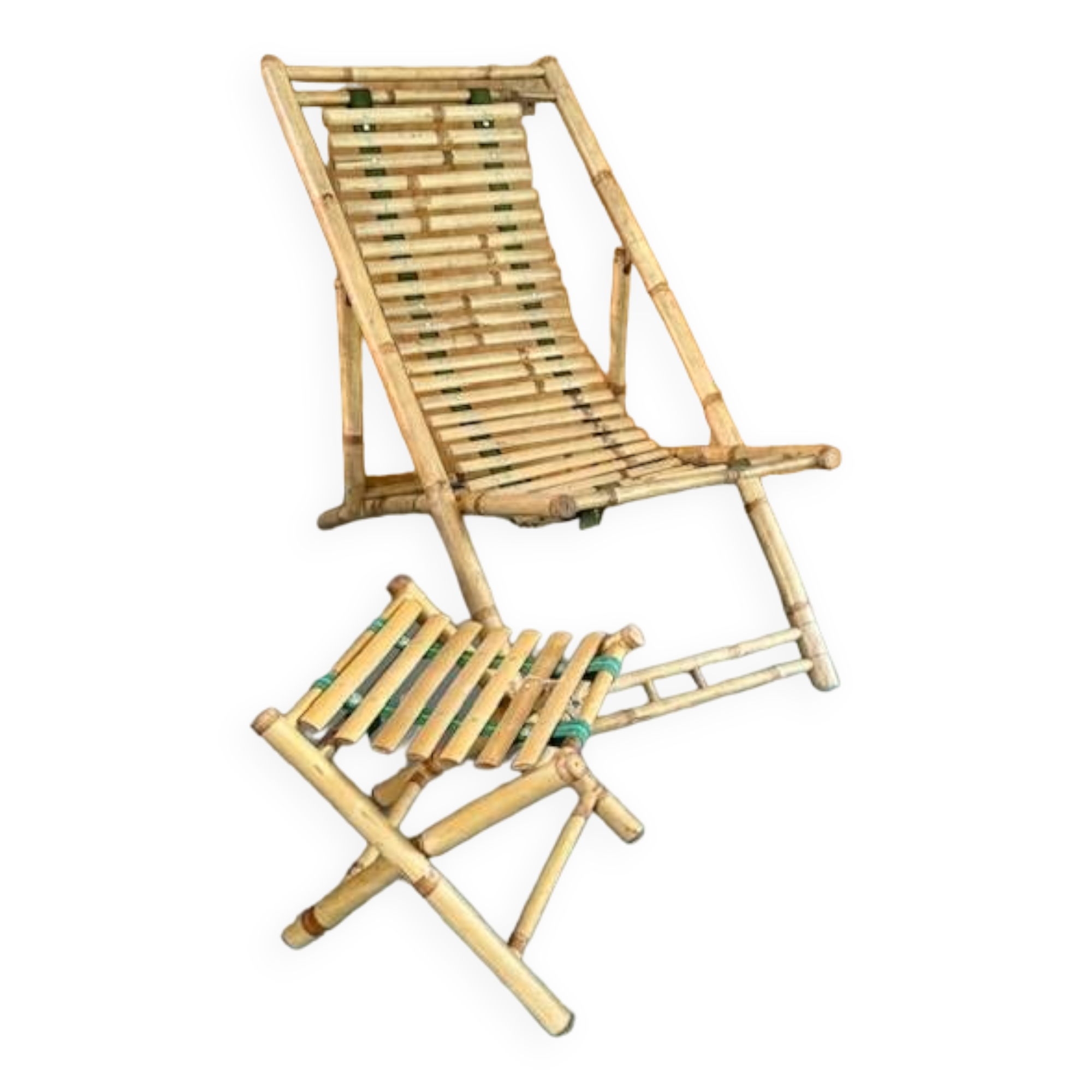 Bamboo deckchair and footrest from the 70s
