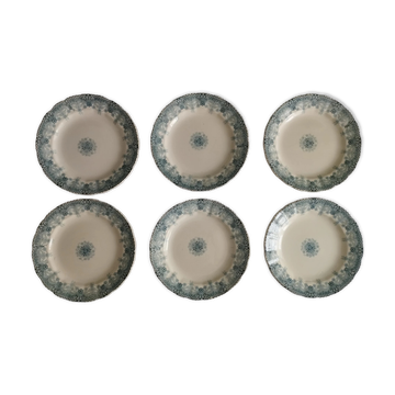 6 assiettes plates en faïence terre de fer HB Choisy-le-Roi « Henriette »