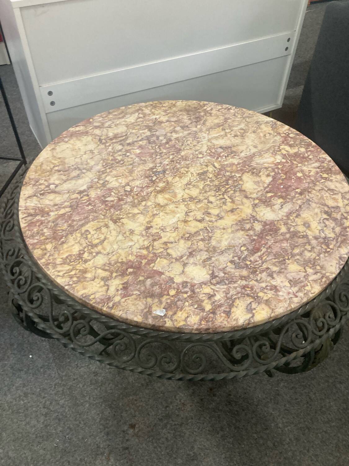 wrought iron and marble coffee table