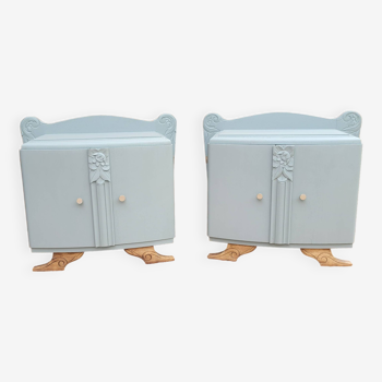 Pair of art deco bedside tables with mustache feet