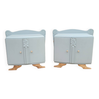 Pair of art deco bedside tables with mustache feet