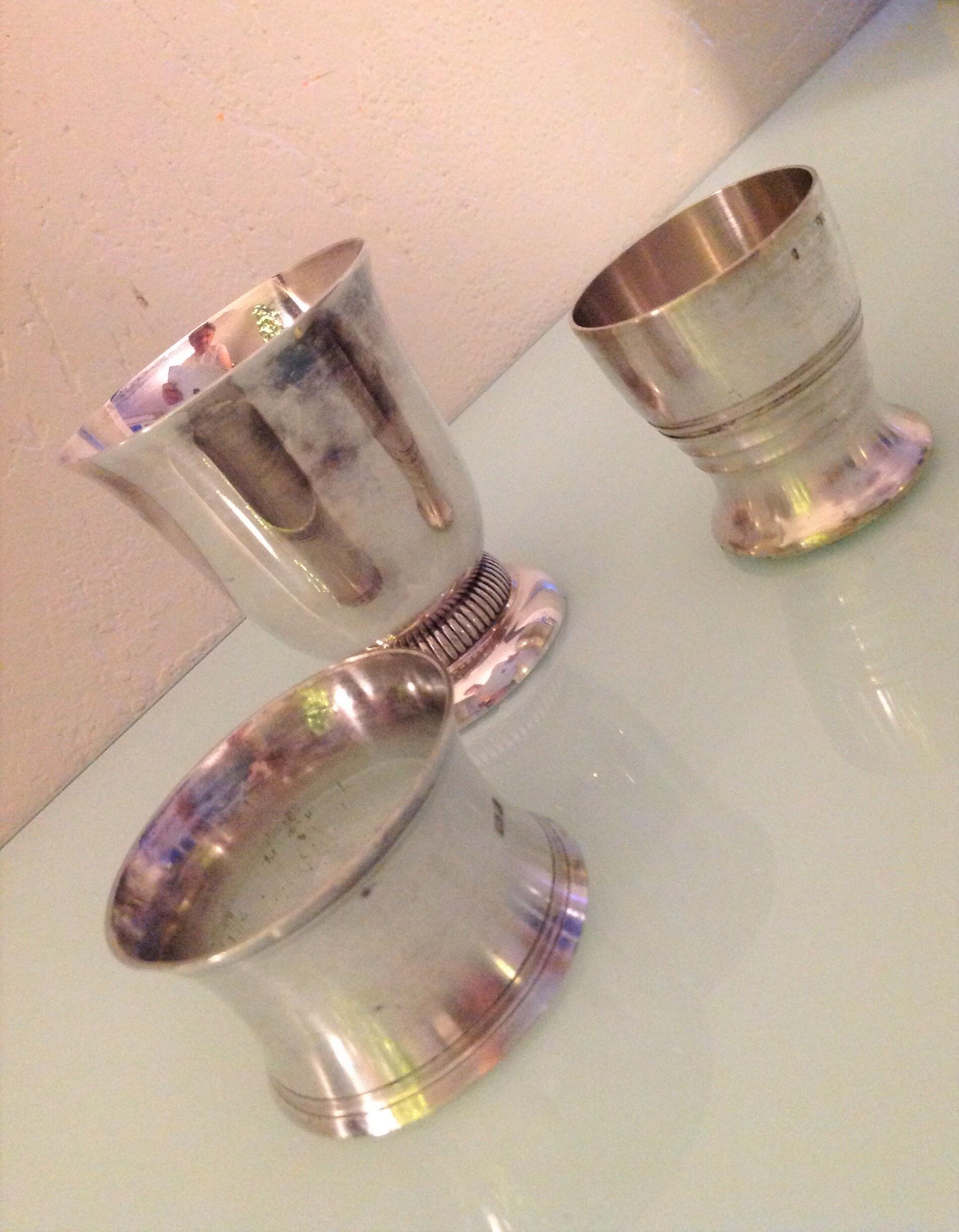 Timpani, shell and round of silver metal / vintage towel 50s-60s