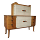 Buffet Art déco en érable, cuir et verre, Laszlo Hoenig, Londres, années 1940