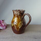 Old brown ceramic water jug pitcher, rustic country house pitcher 1970s