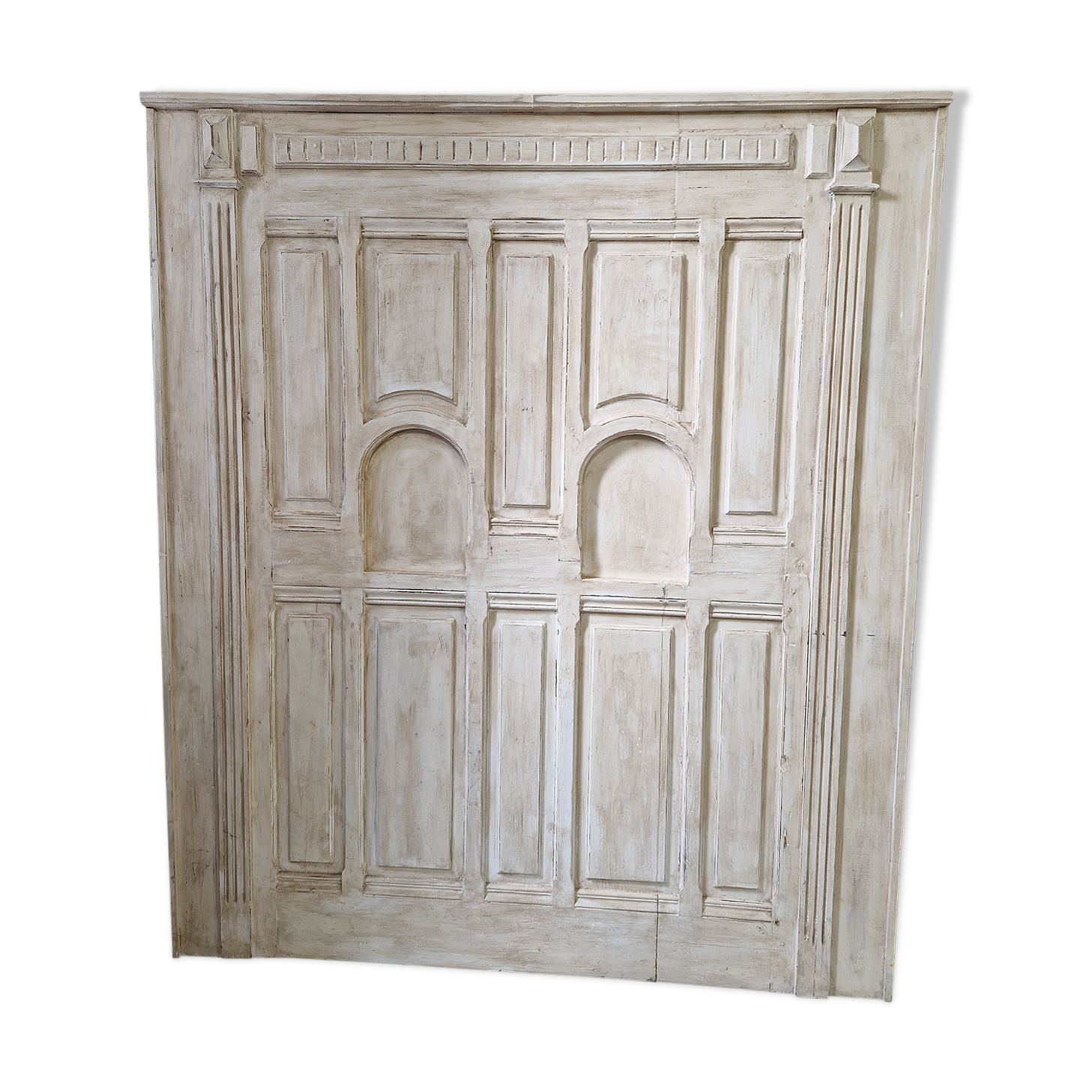 patinated wooden headboard