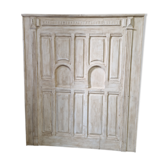 patinated wooden headboard
