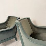 Pair Lounge Chairs in green velvet and lacquered wood, France, 1950