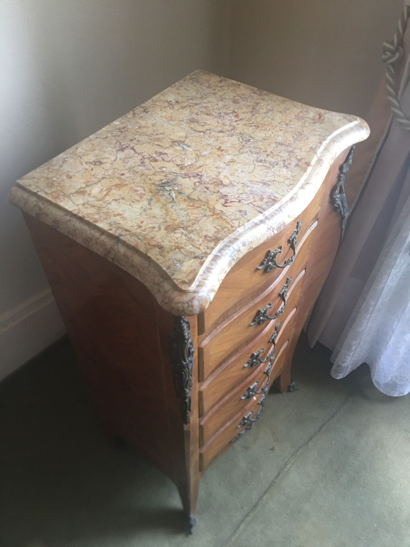 Rosewood and marble chest of drawers