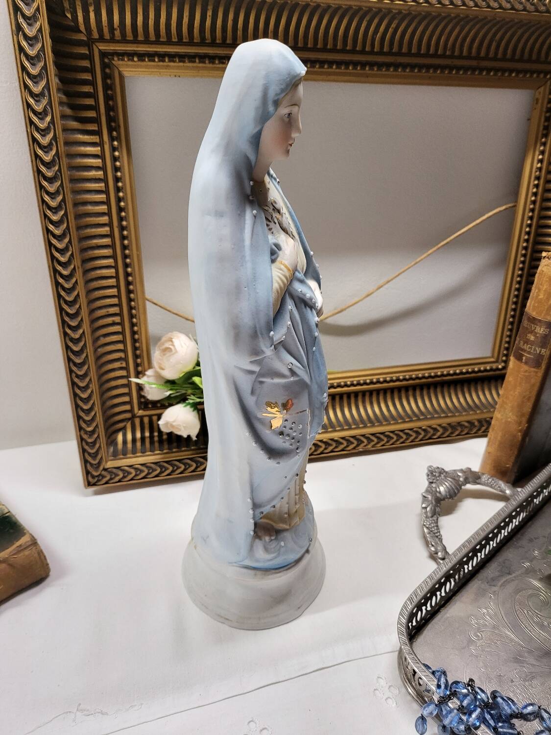 Antique Religious Biscuit Statuette Virgin Mary Sacred Heart