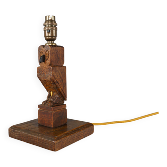 Lampe de table ou de chevet en chêne anglais rustique sculptée à la main des années 1930