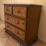 Hand-decorated solid pine chest of drawers