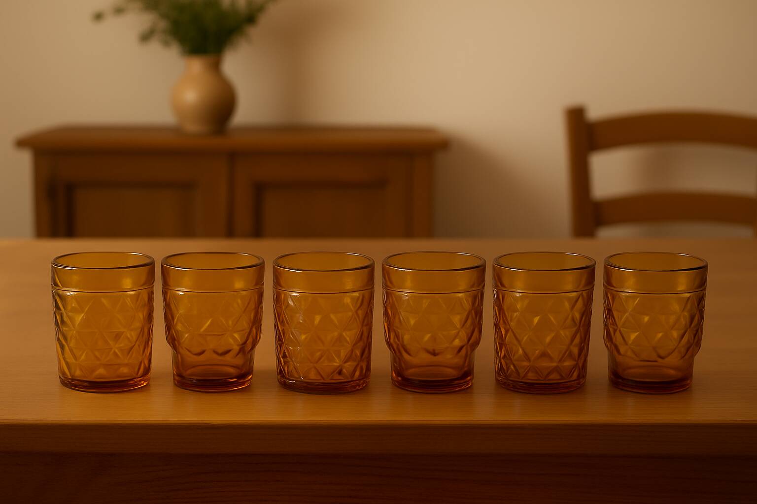 Set of 6 vintage Pernod amber glass glasses – H9 cm Ø7 cm – Bi collection