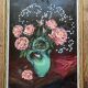 Antique still life painting signed, bouquet of roses in a jug Vallauris