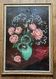 Antique still life painting signed, bouquet of roses in a jug Vallauris