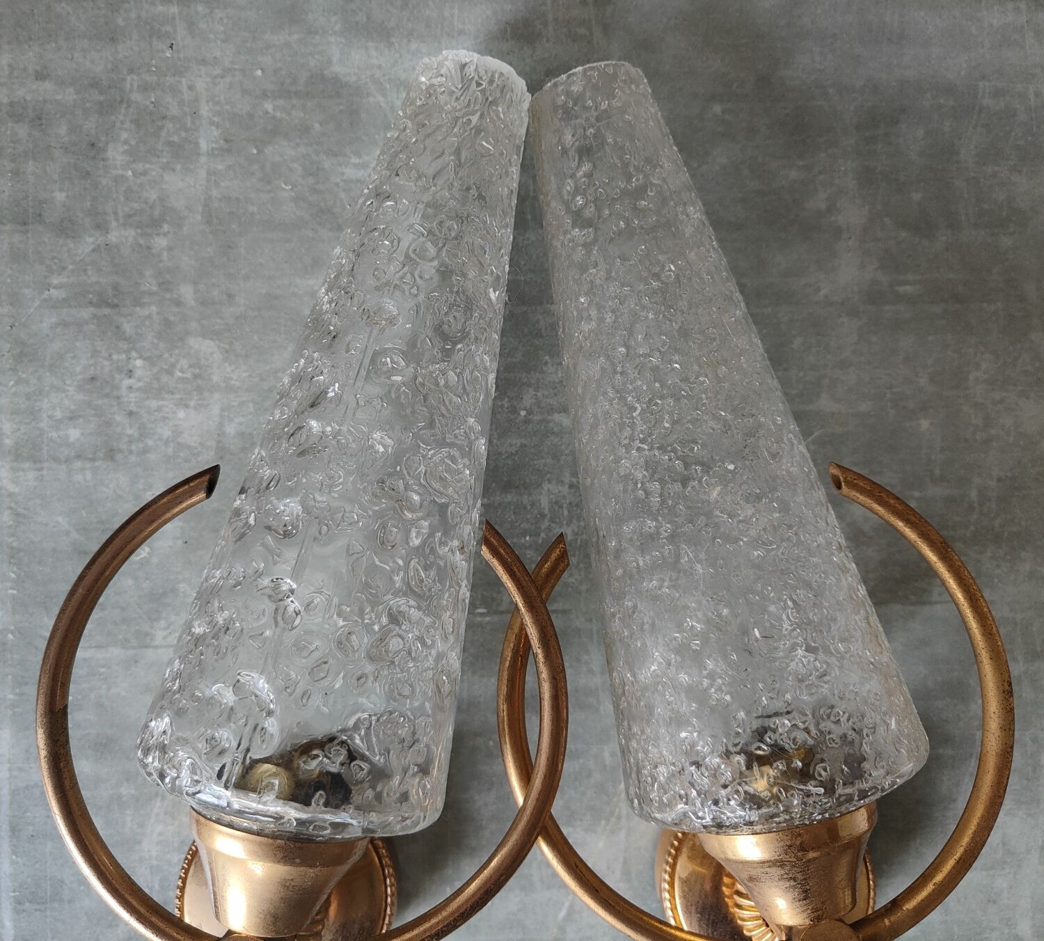 Paire appliques verre et métal doré