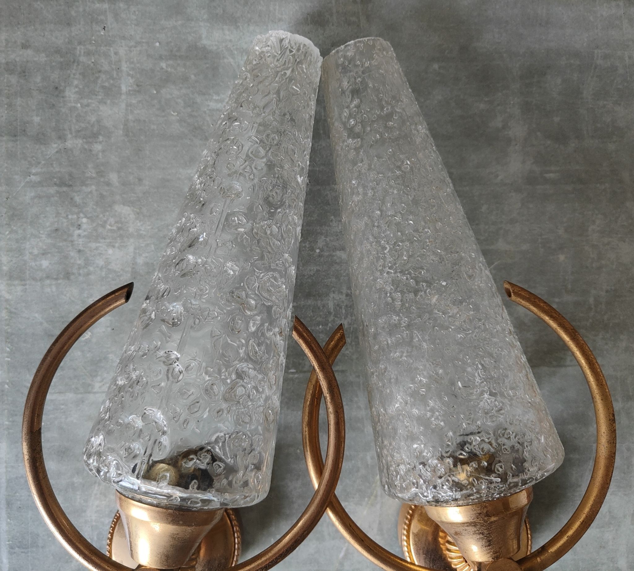 Paire appliques verre et métal doré