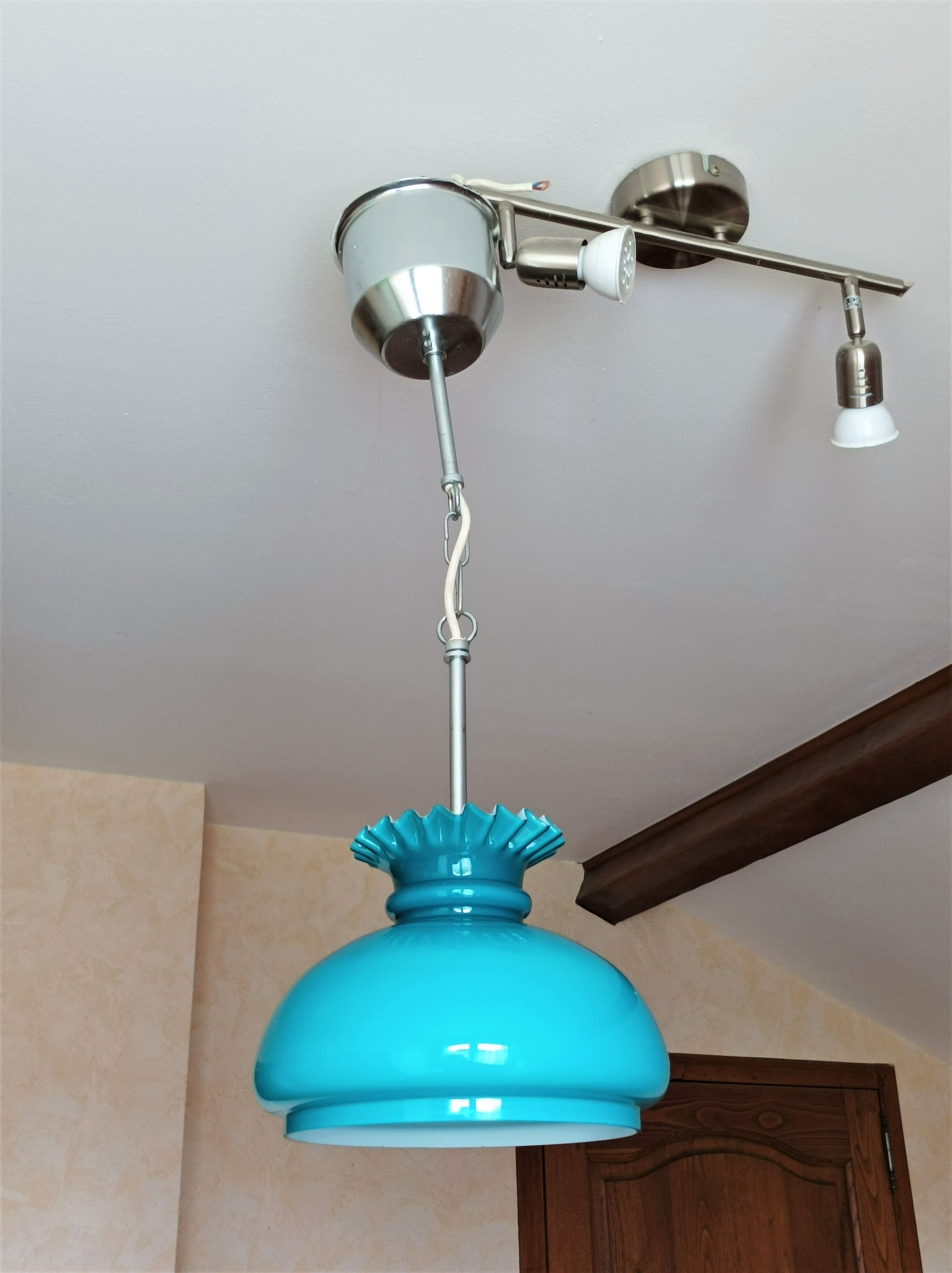 Blue opaline chandelier