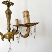 Lustre ancien 3 bras laiton et pampilles