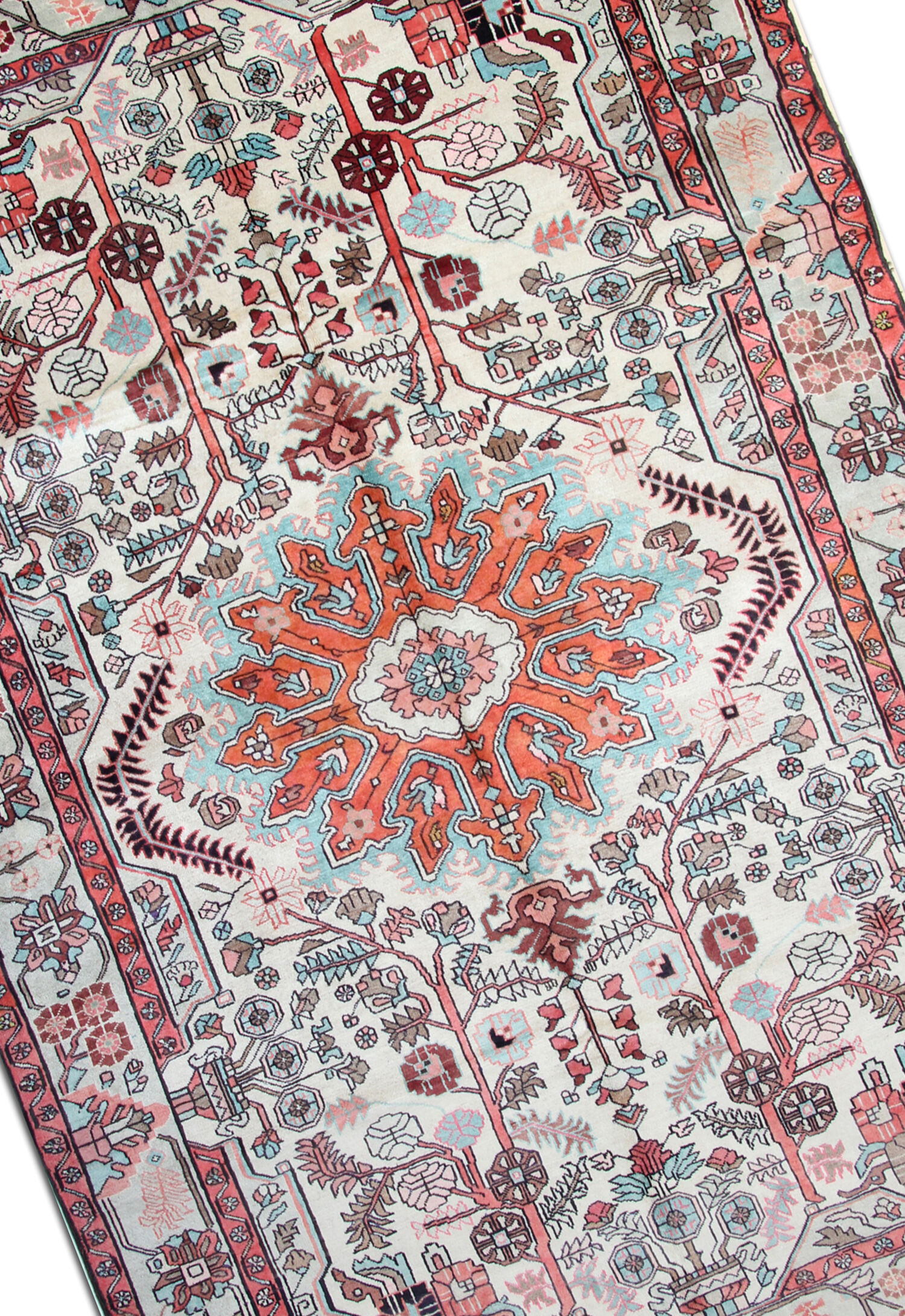 Oriental medallion area rug handmade cream wool carpet 200x300cm