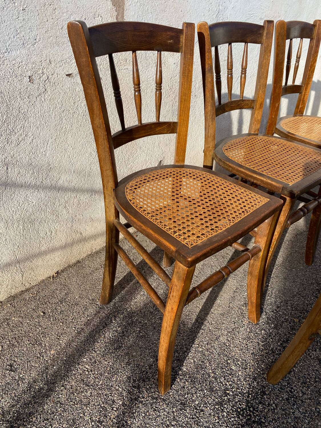 Set of 5 caned bistro chairs
