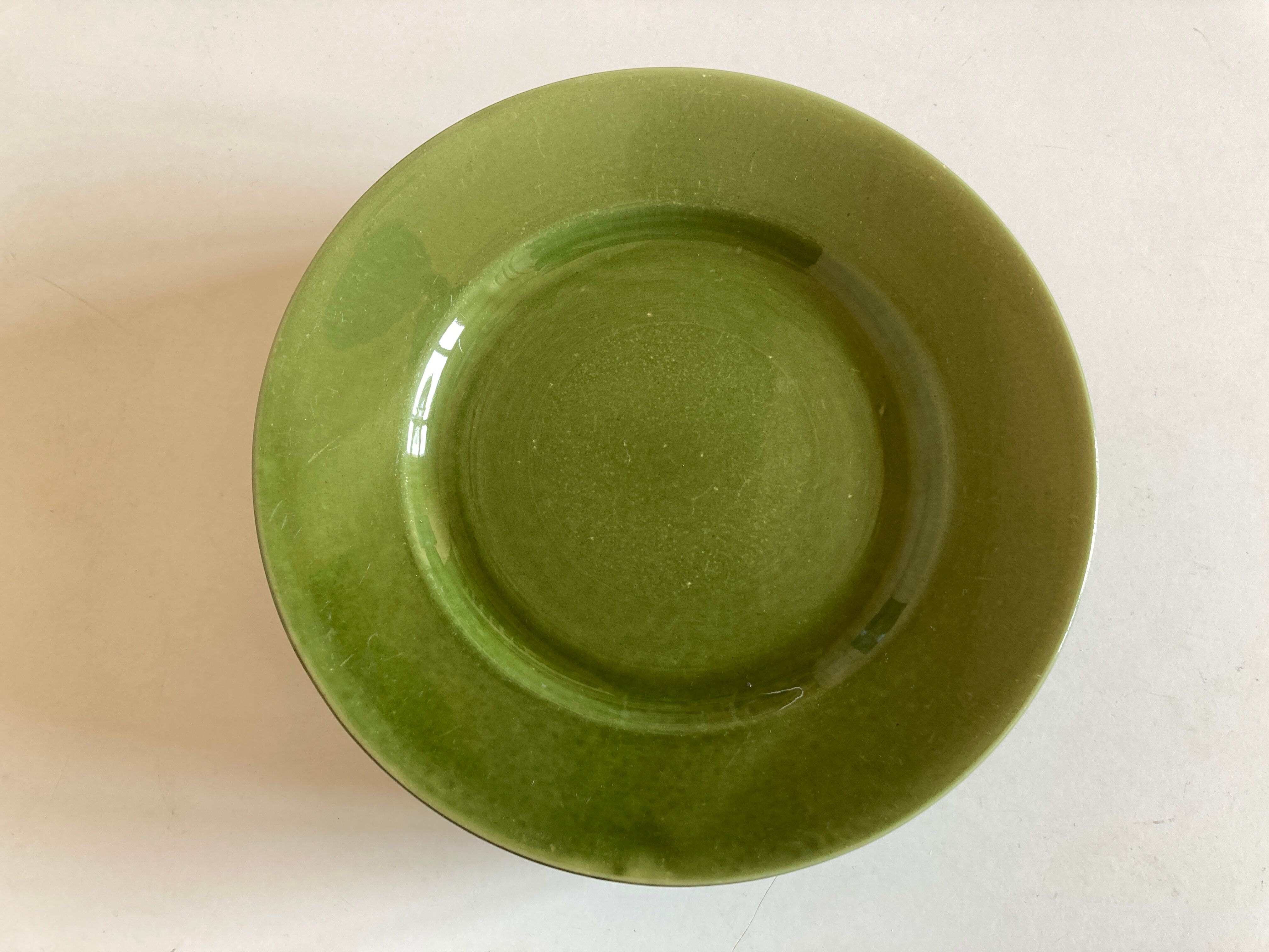 Set of 6 plates in green faience 1960