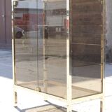 Post-modern low window in brass and smoked glass, 1970s