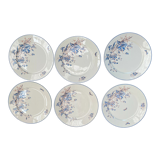 6 dessert plates sarreguemines blue flowers and butterfly